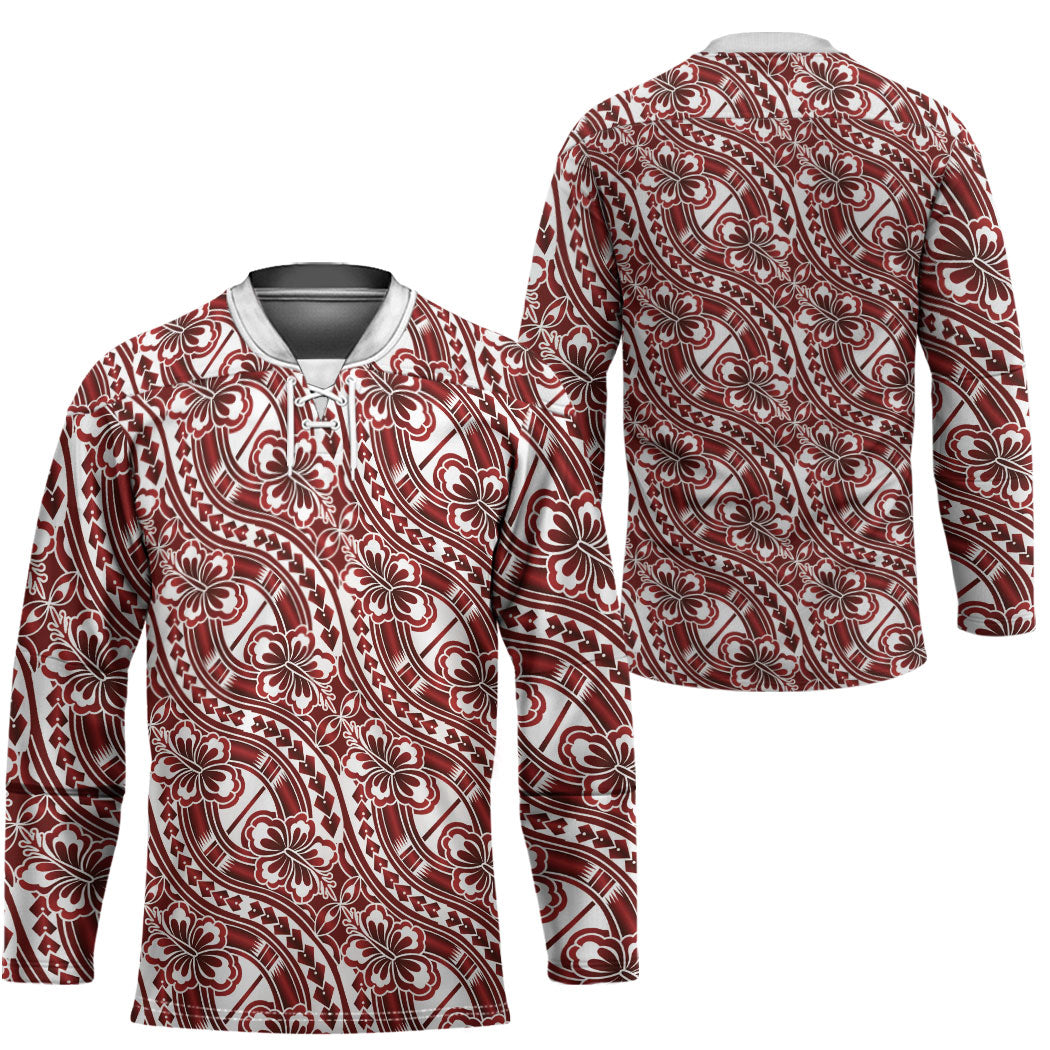 Hibiscus Bloom Island Tribal Waves Hockey Jersey Red Polynesian Pattern LT01 - Polynesian Pride