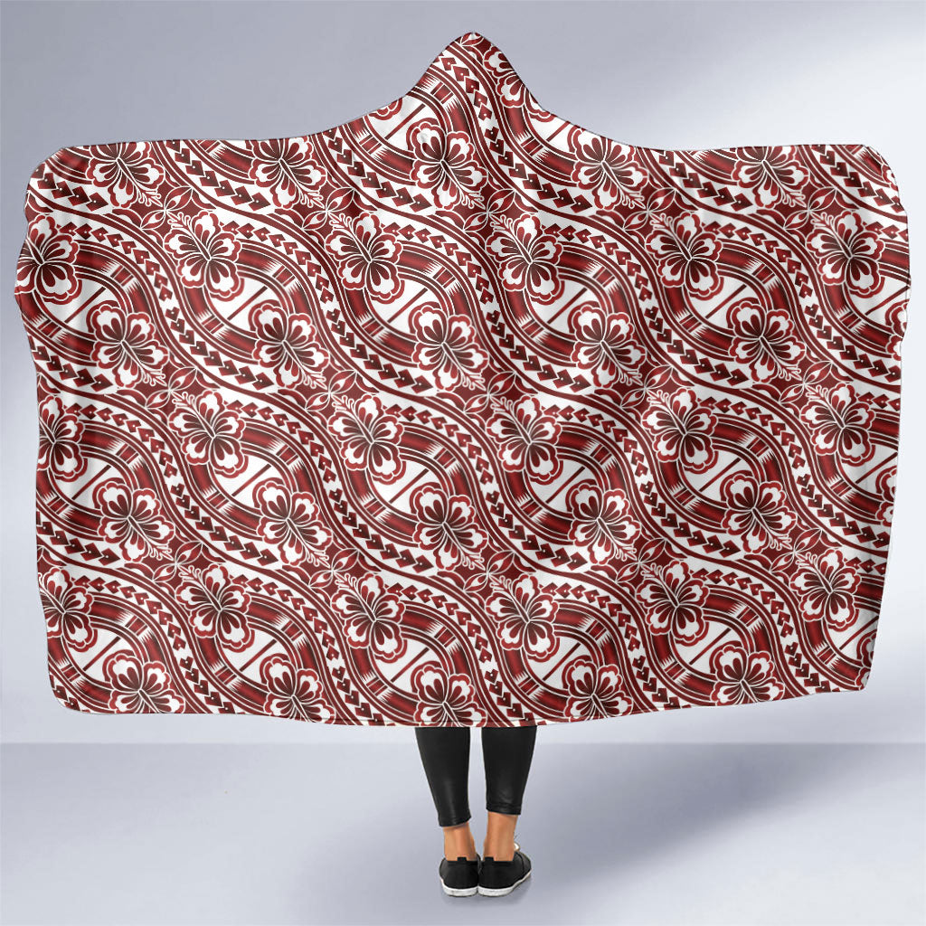Hibiscus Bloom Island Tribal Waves Hooded Blanket Red Polynesian Pattern LT01 One Size Red - Polynesian Pride