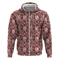 Hibiscus Bloom Island Tribal Waves Hoodie Red Polynesian Pattern LT01 Zip Hoodie Red - Polynesian Pride