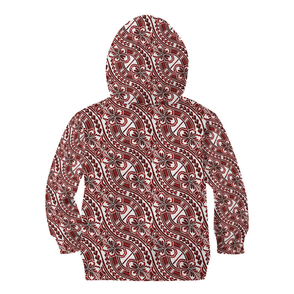 Hibiscus Bloom Island Tribal Waves Kid Hoodie Red Polynesian Pattern LT01 - Polynesian Pride