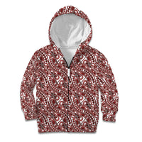 Hibiscus Bloom Island Tribal Waves Kid Hoodie Red Polynesian Pattern LT01 Zip Hoodie Red - Polynesian Pride