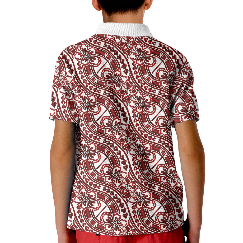 Hibiscus Bloom Island Tribal Waves Kid Polo Shirt Red Polynesian Pattern LT01 - Polynesian Pride