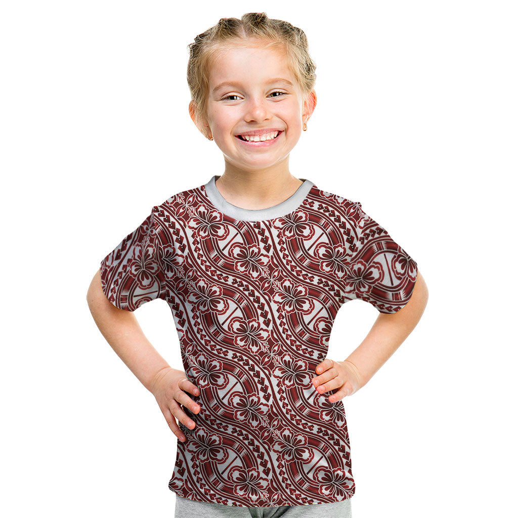 Hibiscus Bloom Island Tribal Waves Kid T Shirt Red Polynesian Pattern LT01 Red - Polynesian Pride