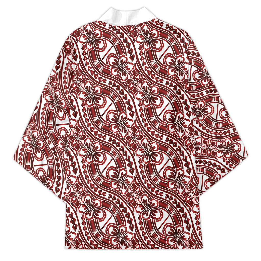 Hibiscus Bloom Island Tribal Waves Kimono Red Polynesian Pattern LT01 - Polynesian Pride