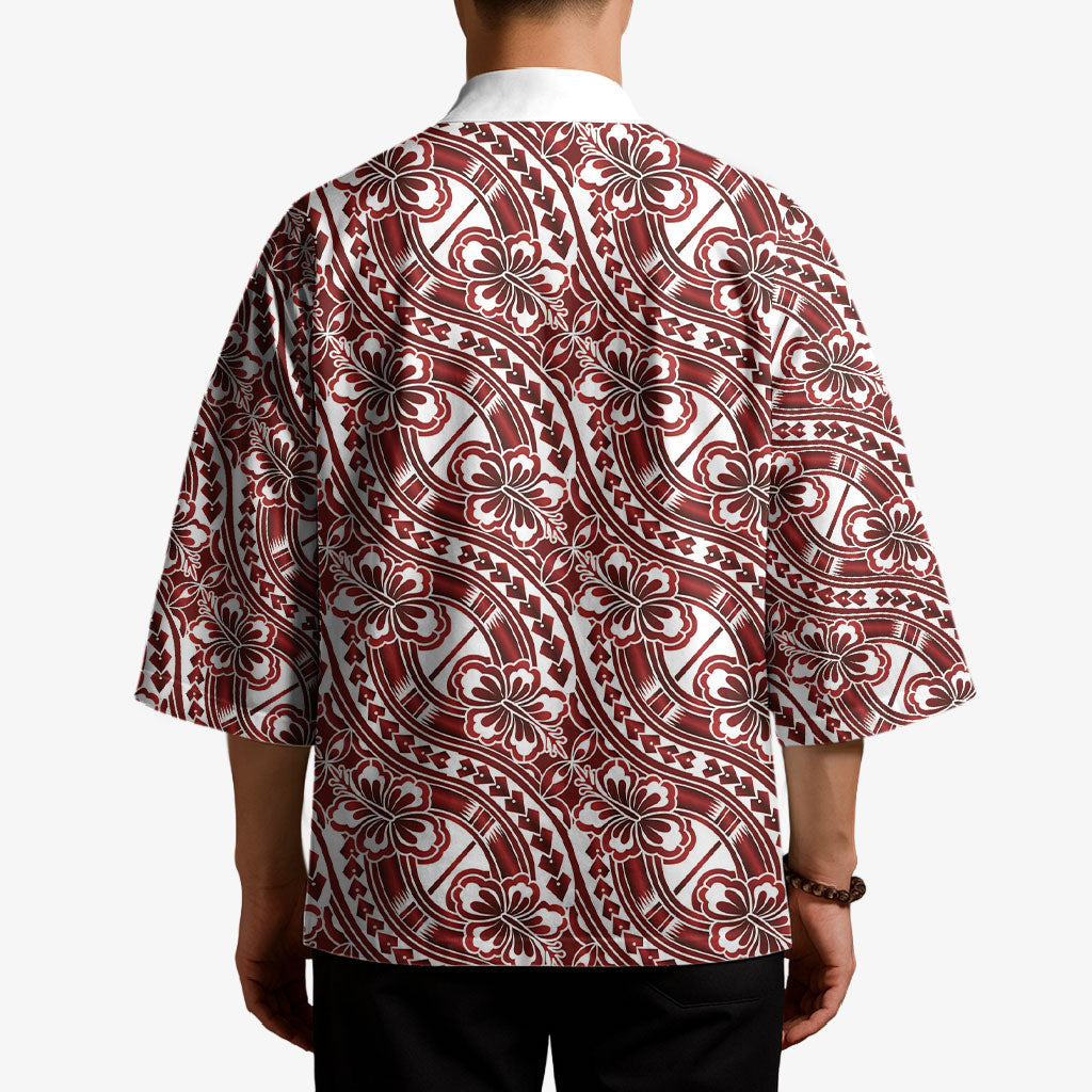 Hibiscus Bloom Island Tribal Waves Kimono Red Polynesian Pattern LT01 - Polynesian Pride