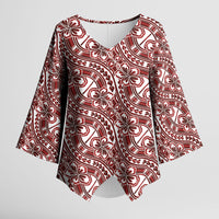 Hibiscus Bloom Island Tribal Waves Kimono Sleeve Blouse Red Polynesian Pattern LT01 Female Red - Polynesian Pride