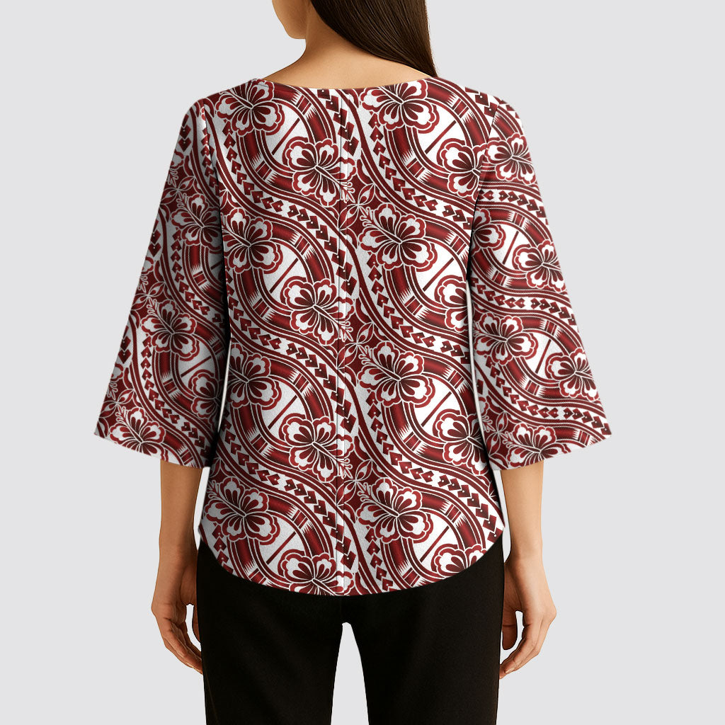 Hibiscus Bloom Island Tribal Waves Kimono Sleeve Blouse Red Polynesian Pattern LT01 - Polynesian Pride