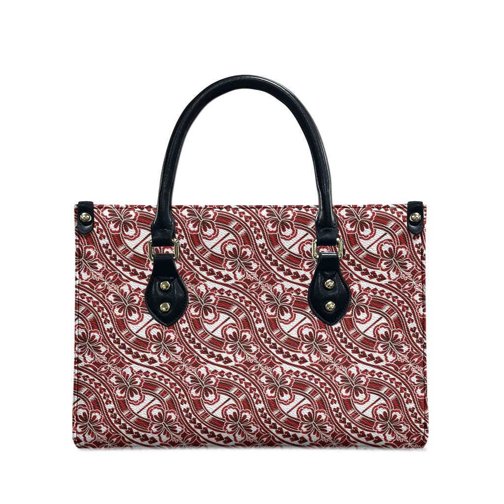 Hibiscus Bloom Island Tribal Waves Leather Bag Red Polynesian Pattern LT01 - Polynesian Pride