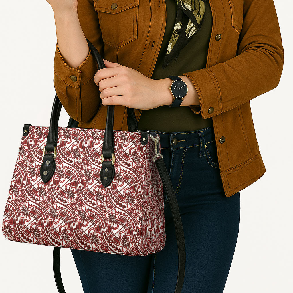 Hibiscus Bloom Island Tribal Waves Leather Bag Red Polynesian Pattern LT01 - Polynesian Pride