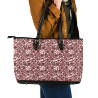 Hibiscus Bloom Island Tribal Waves Leather Tote Bag Red Polynesian Pattern LT01 - Polynesian Pride