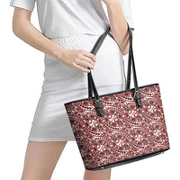 Hibiscus Bloom Island Tribal Waves Leather Tote Bag Red Polynesian Pattern LT01 - Polynesian Pride