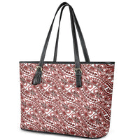 Hibiscus Bloom Island Tribal Waves Leather Tote Bag Red Polynesian Pattern LT01 - Polynesian Pride