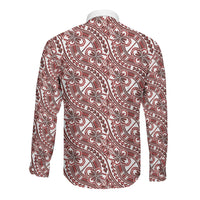 Hibiscus Bloom Island Tribal Waves Long Sleeve Button Shirt Red Polynesian Pattern LT01 - Polynesian Pride