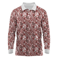 Hibiscus Bloom Island Tribal Waves Long Sleeve Polo Shirt Red Polynesian Pattern LT01 Red - Polynesian Pride