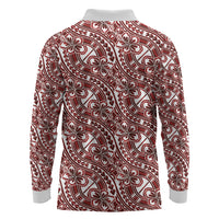 Hibiscus Bloom Island Tribal Waves Long Sleeve Polo Shirt Red Polynesian Pattern LT01 - Polynesian Pride