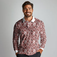 Hibiscus Bloom Island Tribal Waves Long Sleeve Polo Shirt Red Polynesian Pattern LT01 - Polynesian Pride