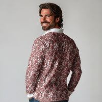 Hibiscus Bloom Island Tribal Waves Long Sleeve Polo Shirt Red Polynesian Pattern LT01 - Polynesian Pride