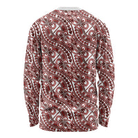 Hibiscus Bloom Island Tribal Waves Long Sleeve Shirt Red Polynesian Pattern LT01 - Polynesian Pride