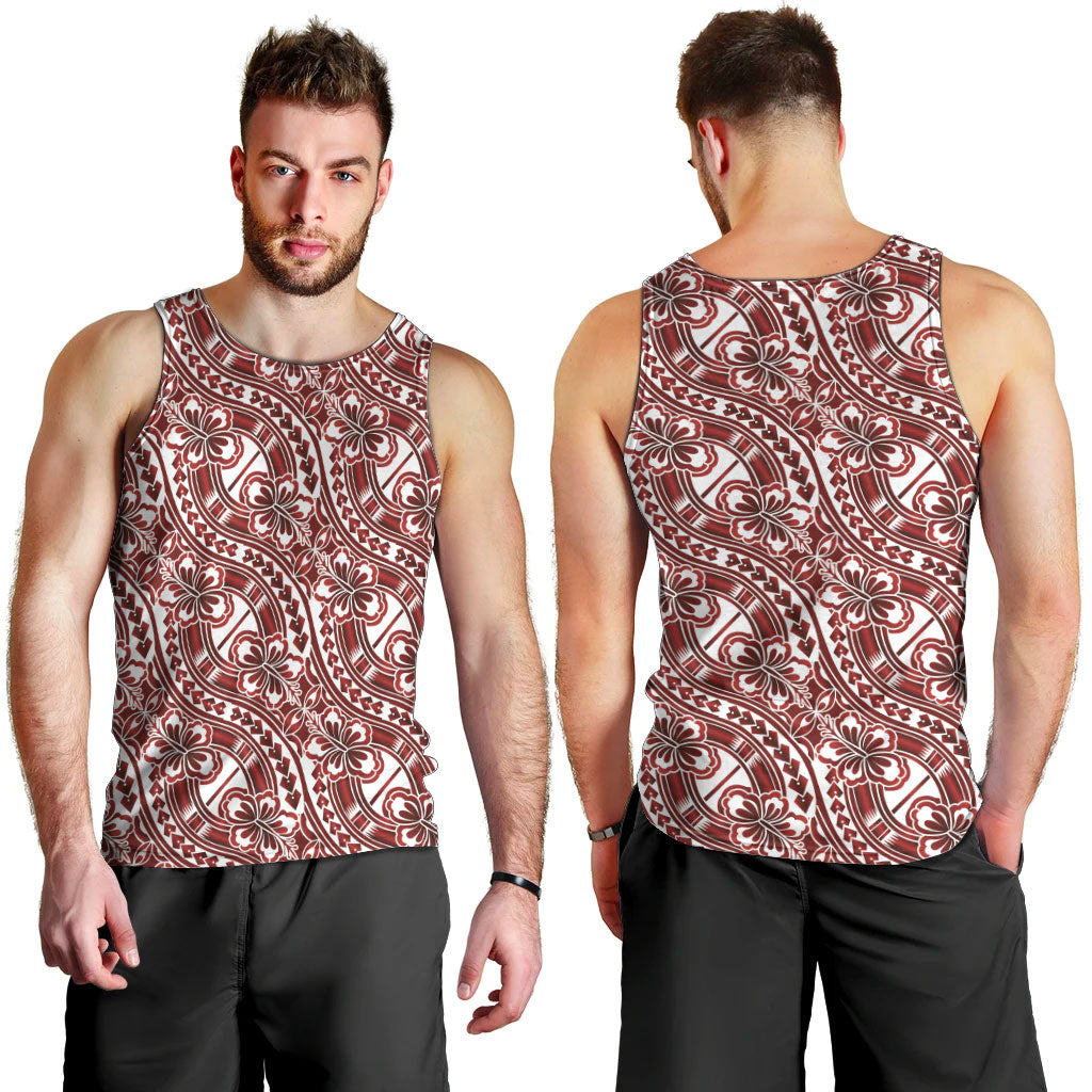 Hibiscus Bloom Island Tribal Waves Men Tank Top Red Polynesian Pattern LT01 - Polynesian Pride