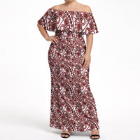 Hibiscus Bloom Island Tribal Waves Off Shoulder Maxi Dress Red Polynesian Pattern LT01 Women Red - Polynesian Pride