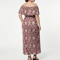 Hibiscus Bloom Island Tribal Waves Off Shoulder Maxi Dress Red Polynesian Pattern LT01 - Polynesian Pride