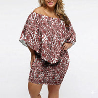 Hibiscus Bloom Island Tribal Waves Off Shoulder Short Dress Red Polynesian Pattern LT01 Women Red - Polynesian Pride