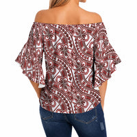 Hibiscus Bloom Island Tribal Waves Off Shoulder Wrap Waist Top Red Polynesian Pattern LT01 - Polynesian Pride