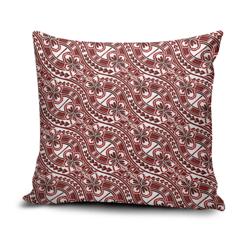 Hibiscus Bloom Island Tribal Waves Pillow Cover Red Polynesian Pattern LT01 Red - Polynesian Pride