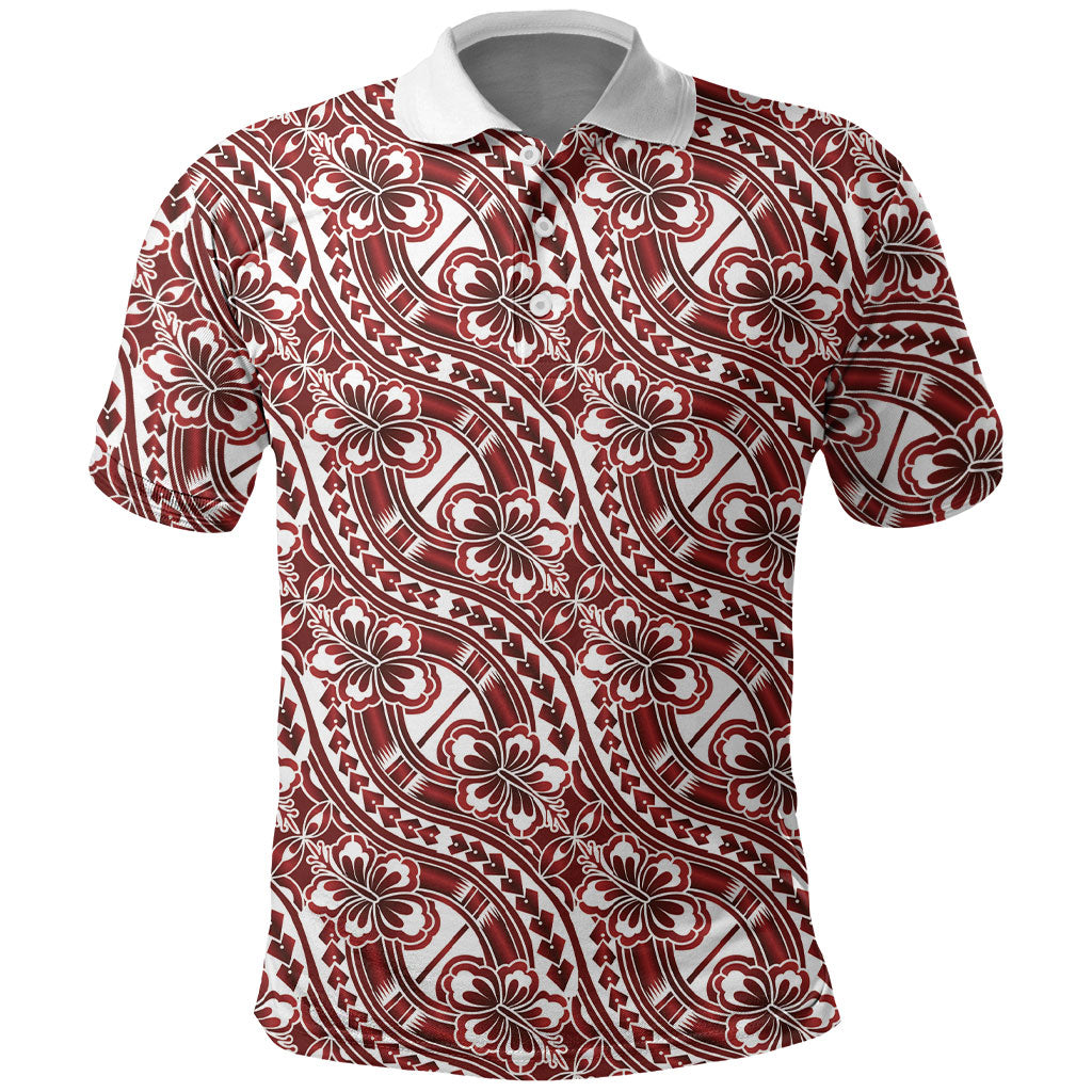 Hibiscus Bloom Island Tribal Waves Polo Shirt Red Polynesian Pattern LT01 Red - Polynesian Pride