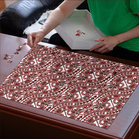 Hibiscus Bloom Island Tribal Waves Puzzle Red Polynesian Pattern LT01 - Polynesian Pride