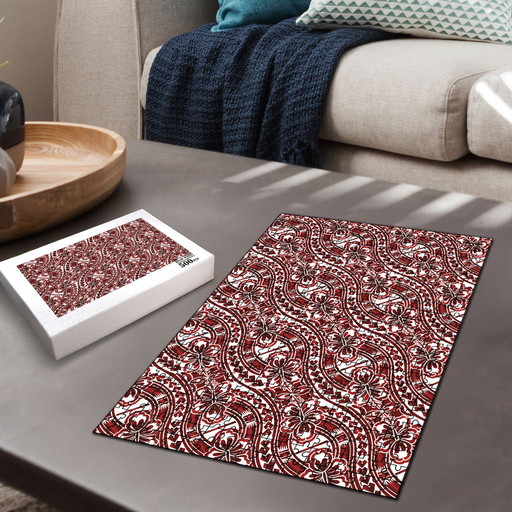Hibiscus Bloom Island Tribal Waves Puzzle Red Polynesian Pattern LT01 - Polynesian Pride