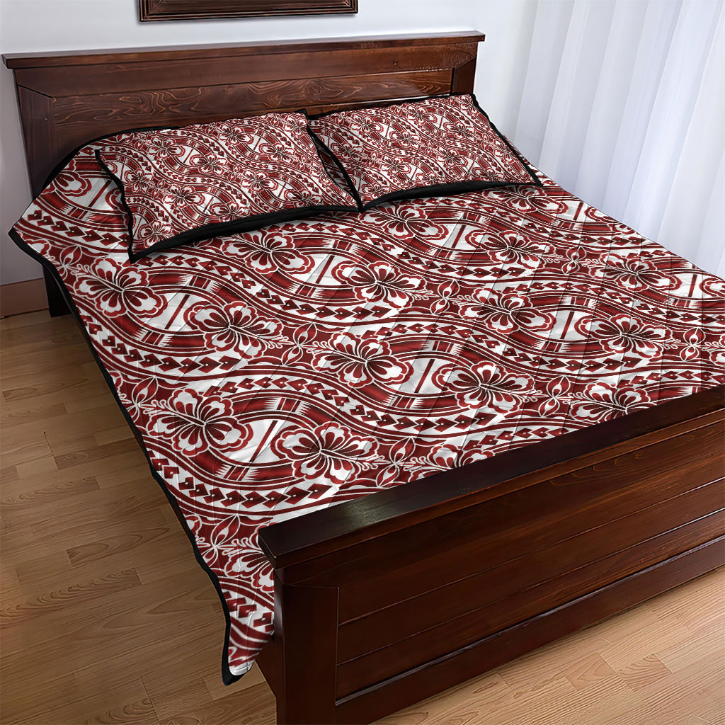 Hibiscus Bloom Island Tribal Waves Quilt Bed Set Red Polynesian Pattern LT01 - Polynesian Pride