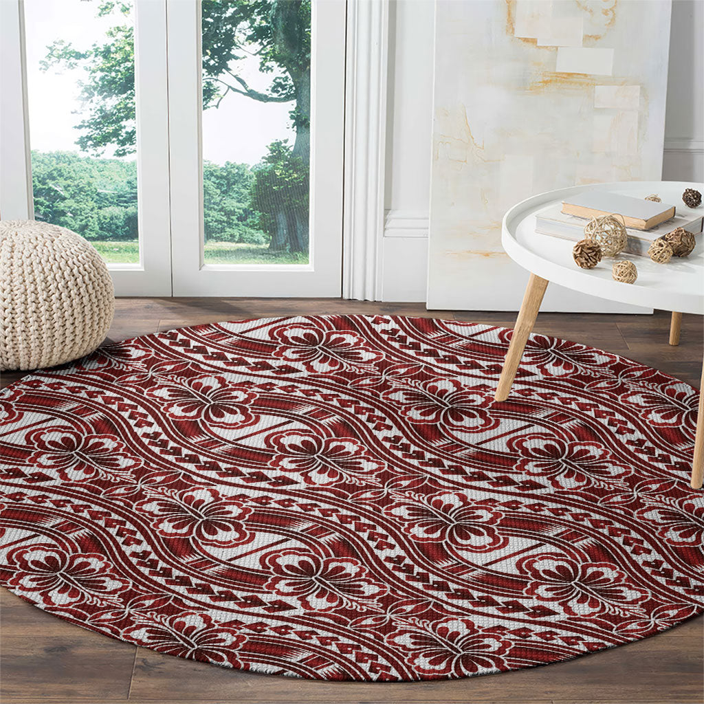 Hibiscus Bloom Island Tribal Waves Round Carpet Red Polynesian Pattern LT01 - Polynesian Pride