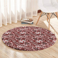 Hibiscus Bloom Island Tribal Waves Round Carpet Red Polynesian Pattern LT01 - Polynesian Pride