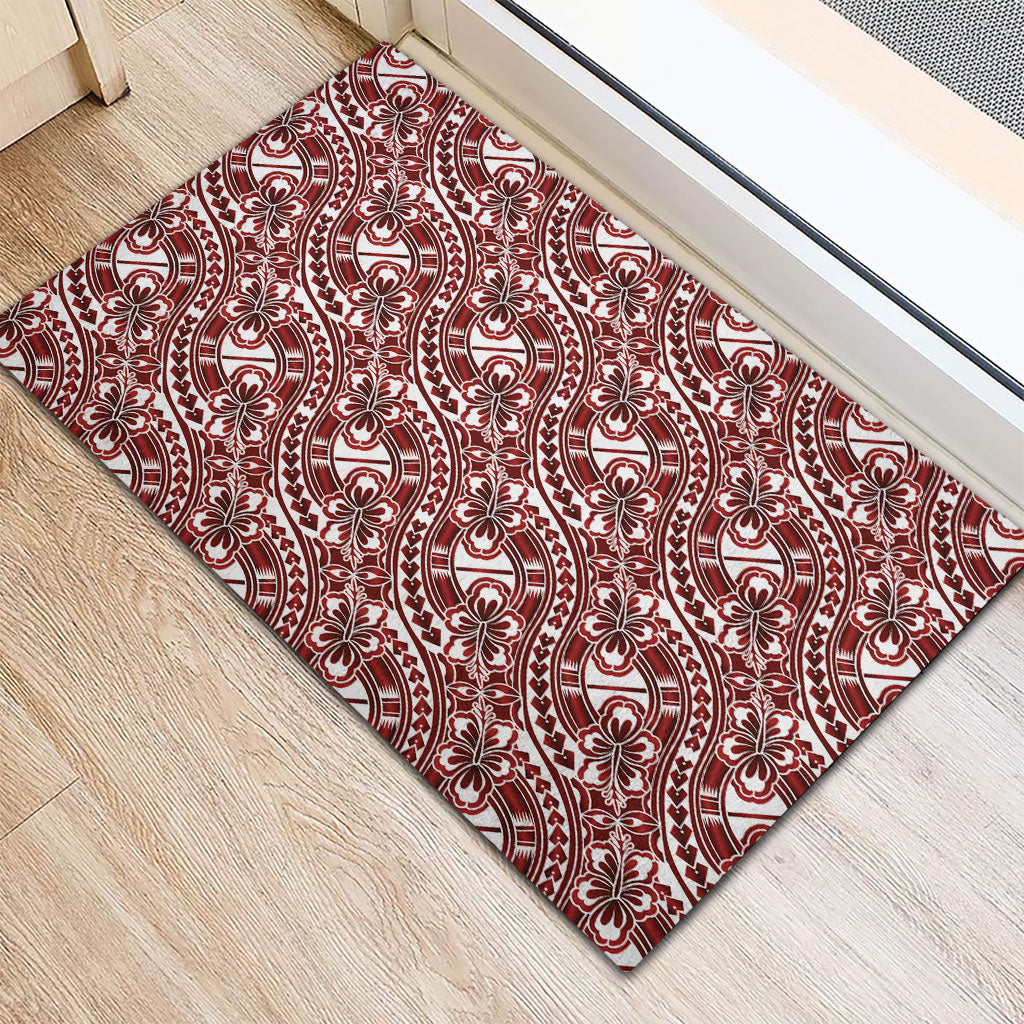 Hibiscus Bloom Island Tribal Waves Rubber Doormat Red Polynesian Pattern LT01 - Polynesian Pride