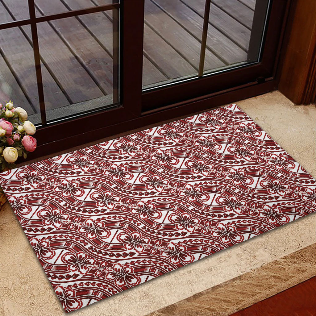Hibiscus Bloom Island Tribal Waves Rubber Doormat Red Polynesian Pattern LT01 - Polynesian Pride