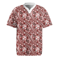 Hibiscus Bloom Island Tribal Waves Rugby Jersey Red Polynesian Pattern LT01 Red - Polynesian Pride
