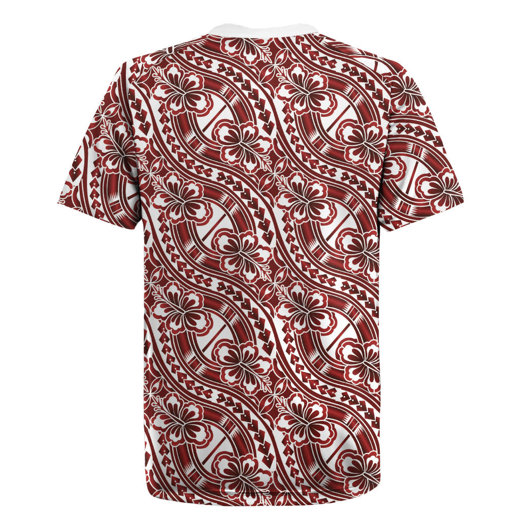 Hibiscus Bloom Island Tribal Waves Rugby Jersey Red Polynesian Pattern LT01 - Polynesian Pride