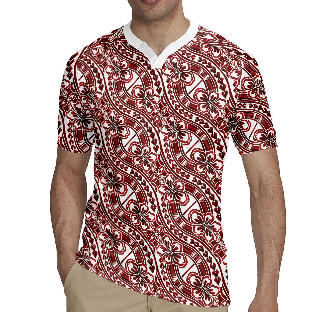 Hibiscus Bloom Island Tribal Waves Rugby Jersey Red Polynesian Pattern LT01 - Polynesian Pride