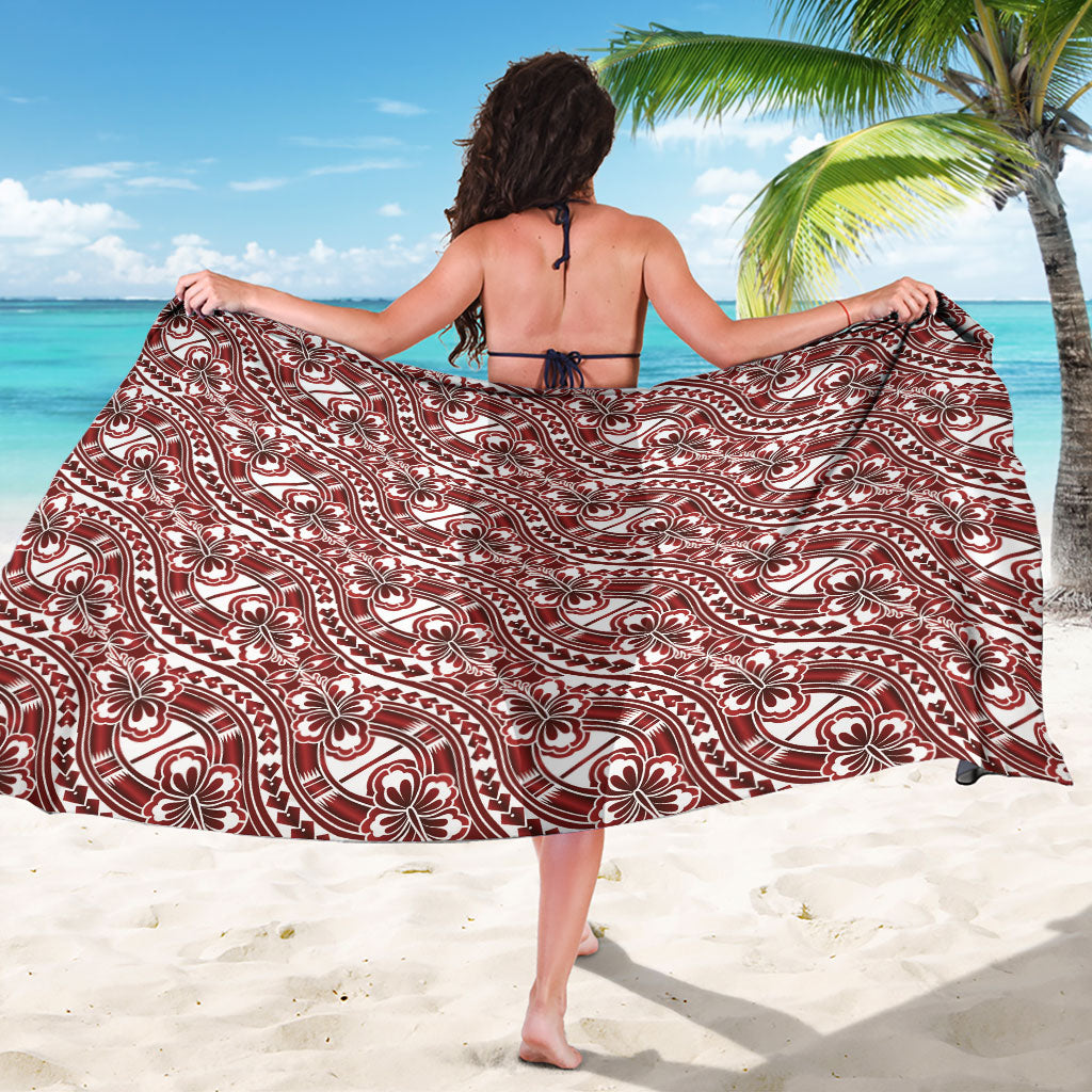 Hibiscus Bloom Island Tribal Waves Sarong Red Polynesian Pattern LT01 - Polynesian Pride