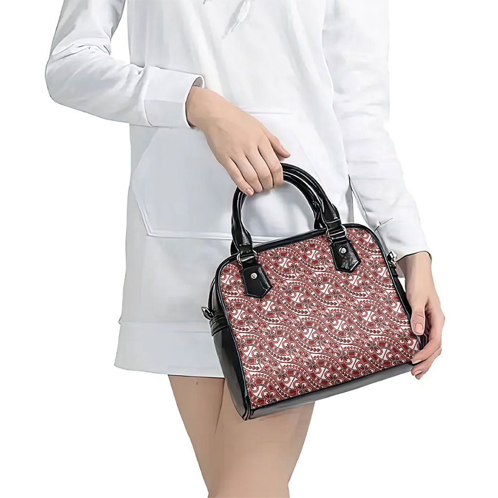Hibiscus Bloom Island Tribal Waves Shoulder Handbag Red Polynesian Pattern LT01 - Polynesian Pride