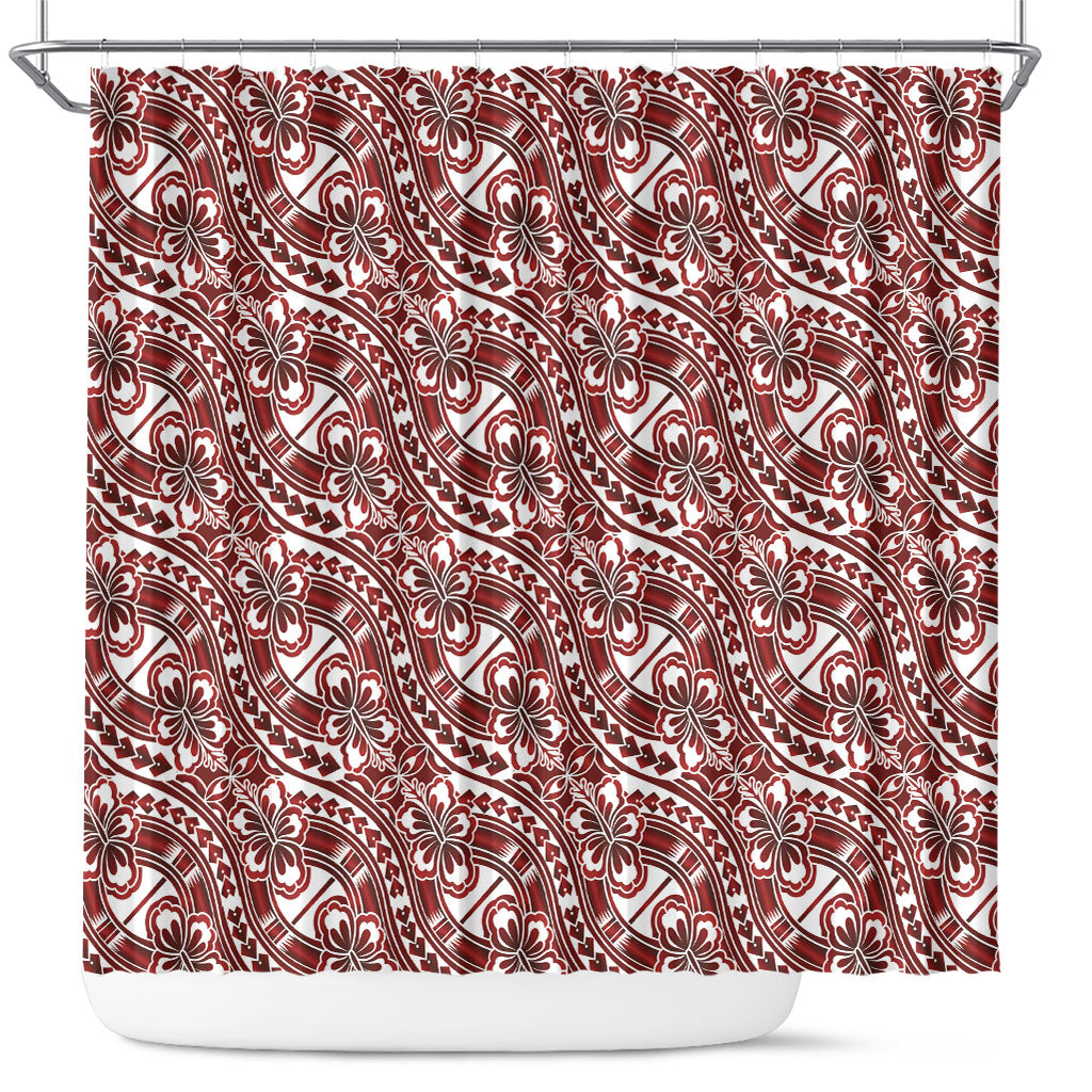 Hibiscus Bloom Island Tribal Waves Shower Curtain Red Polynesian Pattern LT01 Red - Polynesian Pride