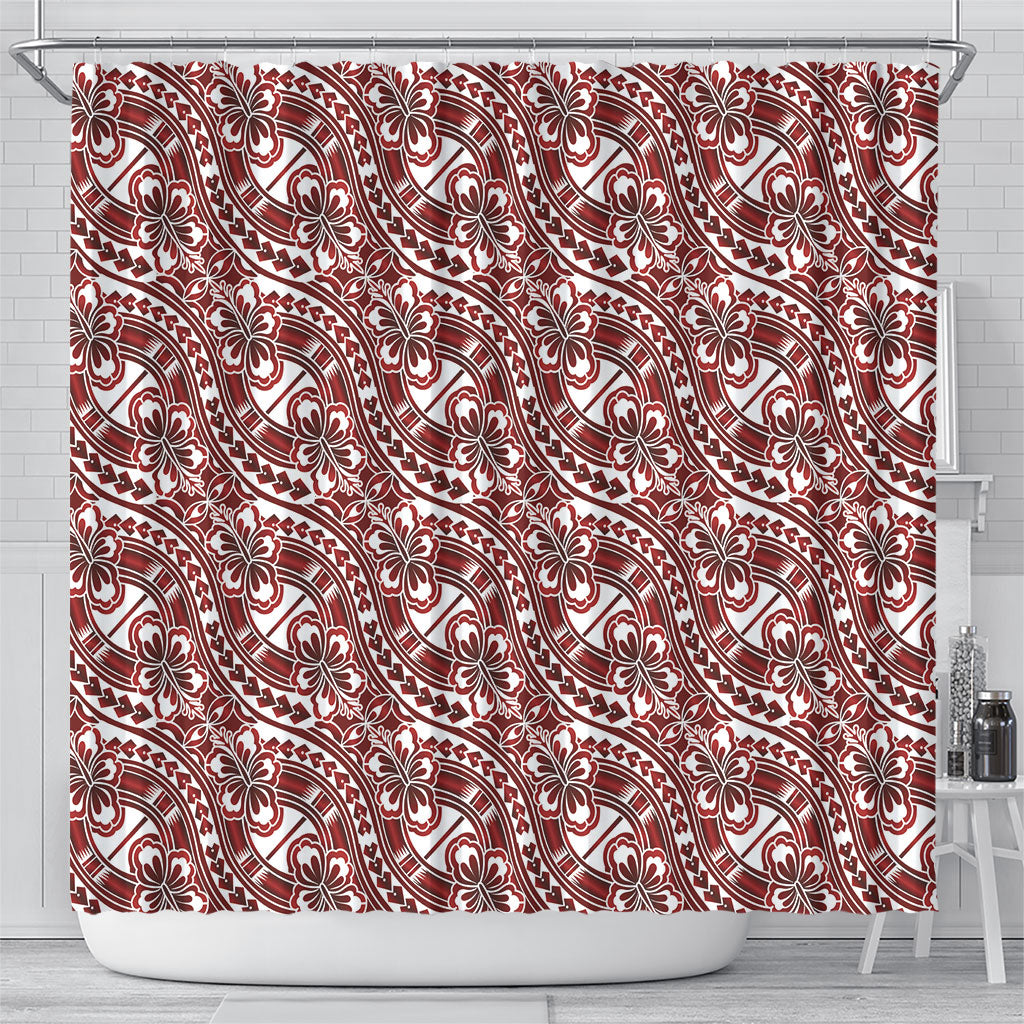 Hibiscus Bloom Island Tribal Waves Shower Curtain Red Polynesian Pattern LT01 - Polynesian Pride