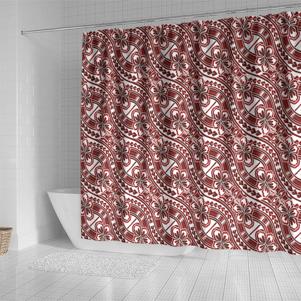 Hibiscus Bloom Island Tribal Waves Shower Curtain Red Polynesian Pattern LT01 - Polynesian Pride