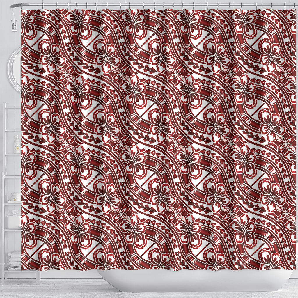 Hibiscus Bloom Island Tribal Waves Shower Curtain Red Polynesian Pattern LT01 - Polynesian Pride