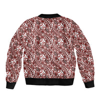 Hibiscus Bloom Island Tribal Waves Sleeve Zip Bomber Jacket Red Polynesian Pattern LT01 - Polynesian Pride