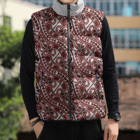Hibiscus Bloom Island Tribal Waves Sleeveless Puffer Jacket Red Polynesian Pattern LT01 - Polynesian Pride