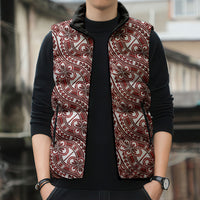 Hibiscus Bloom Island Tribal Waves Sleeveless Puffer Jacket Red Polynesian Pattern LT01 - Polynesian Pride
