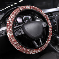 Hibiscus Bloom Island Tribal Waves Steering Wheel Cover Red Polynesian Pattern LT01 Universal Fit Red - Polynesian Pride
