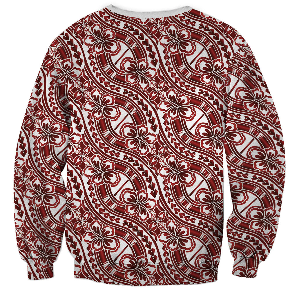 Hibiscus Bloom Island Tribal Waves Sweatshirt Red Polynesian Pattern LT01 - Polynesian Pride
